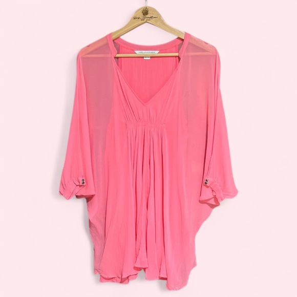 100% Silk [DVF] Coral Pink Chiffon < Fleurette > Bat Wing Cocktail Dress | 2 - Picture 3 of 15